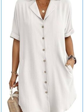 White Button-Front Shirt Dress